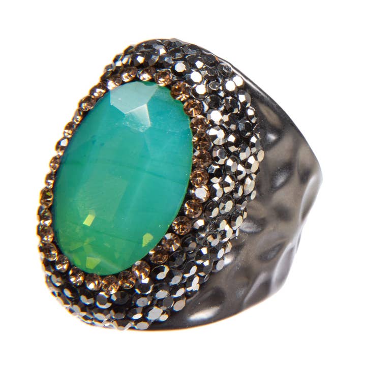 Ole - Vente Bague de cocktail/de cérémonie - Bagues en alliage avec strass opale R2531 - Opale verte3