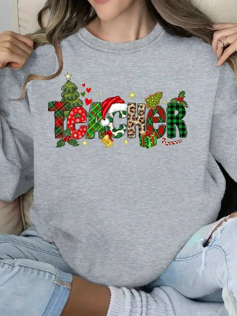 Rosa Clothing - Wholesale Sweatshirt - Women's - Merry & Bright christmas tree santa crew sweatshirt3