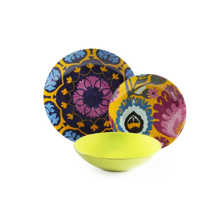 multicolour 18-Piece New Delhi Dinnerware Set for wholesale on Faire6