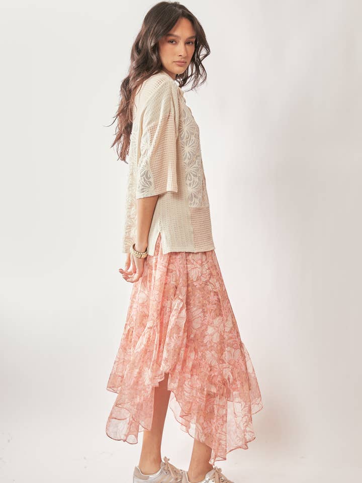 Cream Beige PLUS LACE MIXTURE COLLAR NECK SHORT SLEEVE TOP for wholesale on Faire6