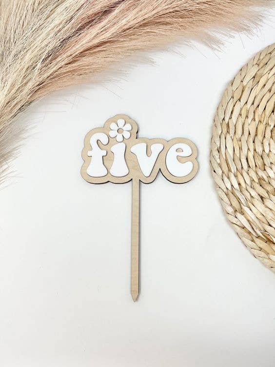 Daisy Cake Topper, 5th Birthday Cake Topper, Groovy Party for wholesale by Juniper and Lilies