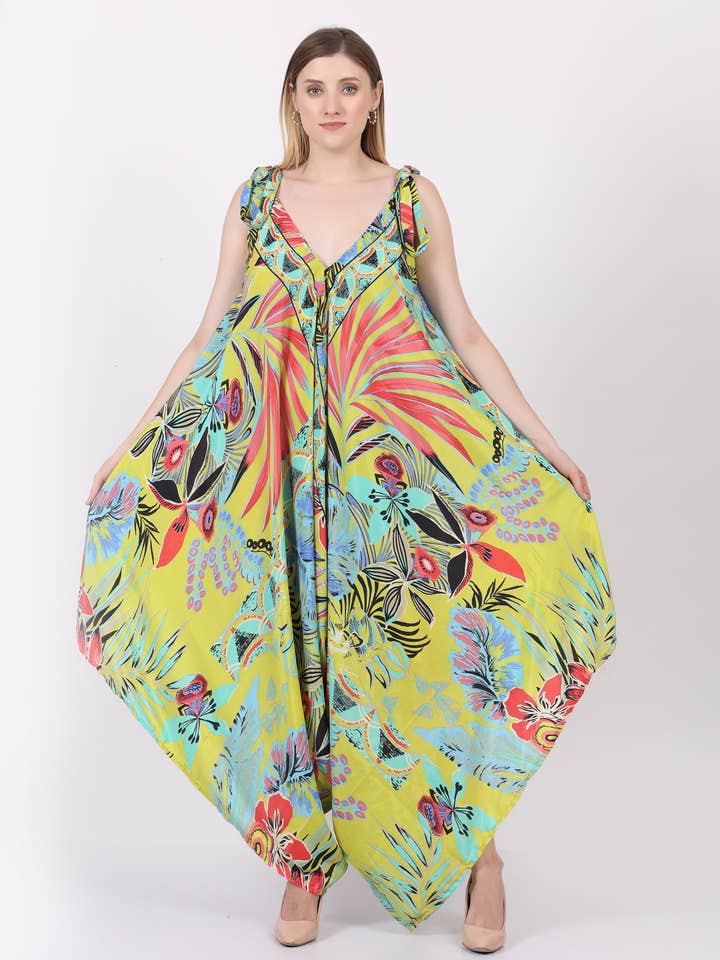 Women Jumpsuit V Neck Spaghetti Strap Printed Dress Rompers for wholesale by Wevez