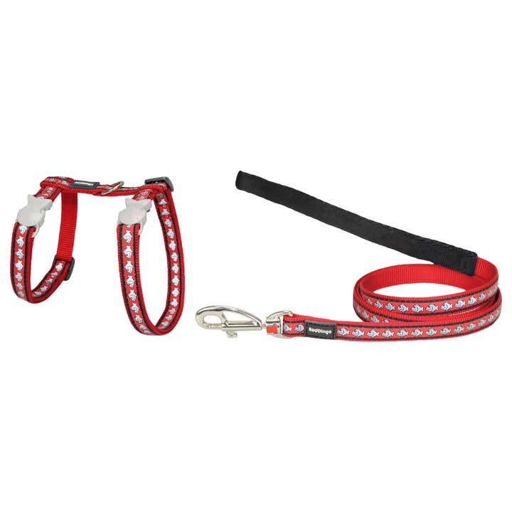 Ensemble harnais et laisse pour chat réfléchissants en forme de poisson rouge pour la vente par Red Dingo Australia