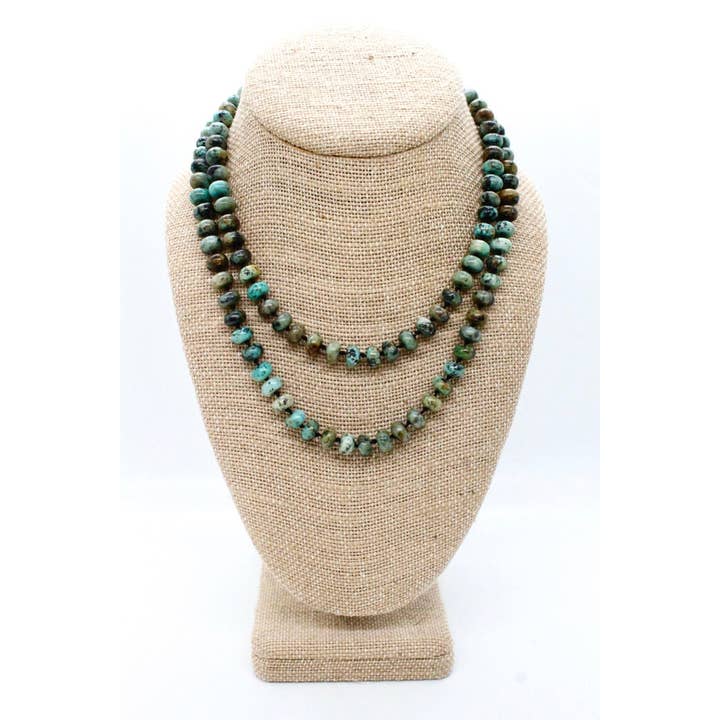 Colar Comprido de Contas de Rondelle de Turquesa Africana Feito à Mão - NL-AF1 por atacado de LIZOU