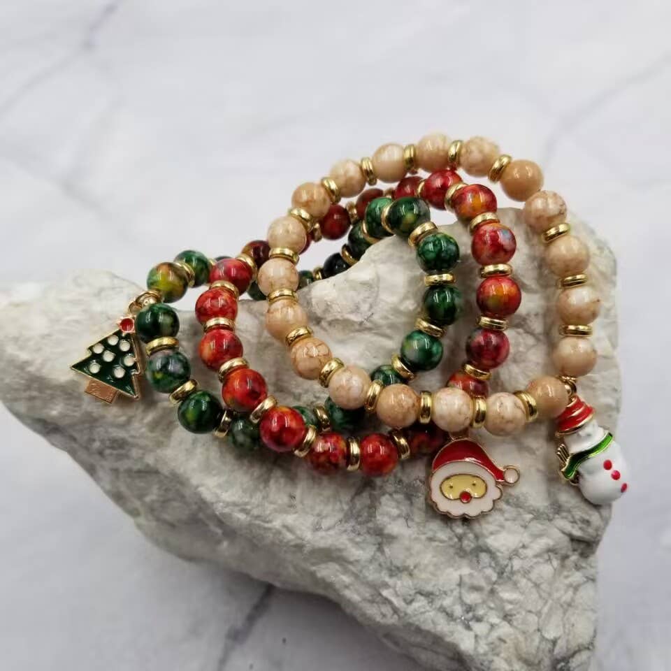 The Pretty Jewellery - Wholesale Jewelry Set - Colorful Beaded Christmas Stretch Bracelet Stack1