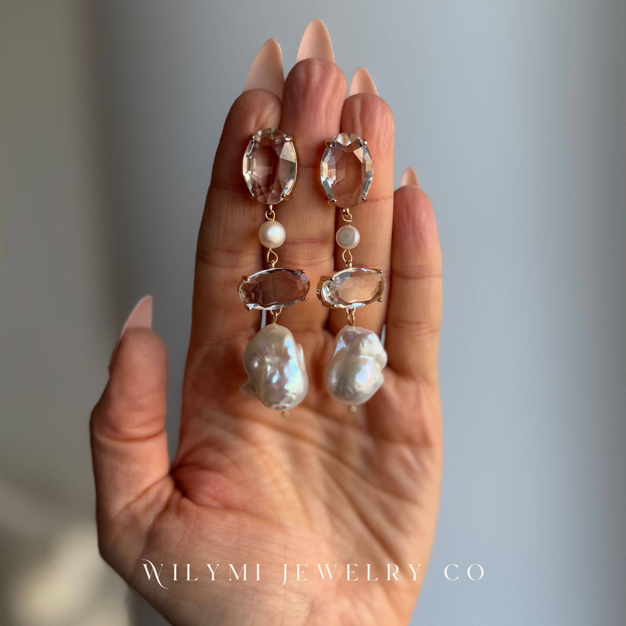 WILYMI Jewelry Co - Wholesale Dangle Earrings - Statement Baroque Pearl & Crystal Earrings | Gold Plated 1