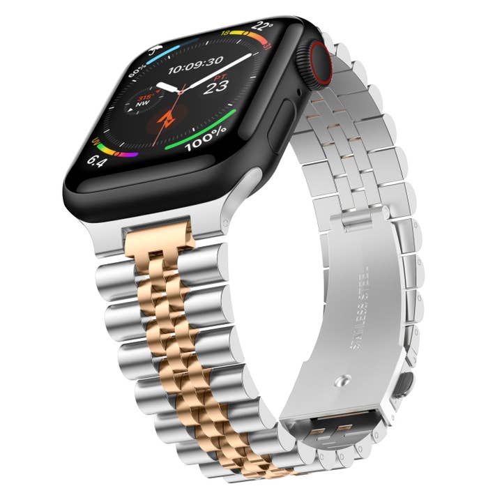 Stainless Steel Link Bracelet Band - The Perth in Silver and Gold - Compatible with Apple Watch Size 38mm to 41mm for wholesale by Friendie Pty Ltd