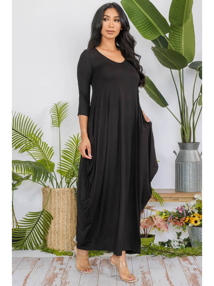 H&H Fashion Inc. - Wholesale Dress - Women's - HH645R-SOLID - 3/4 Sleeve Maxi Dress6