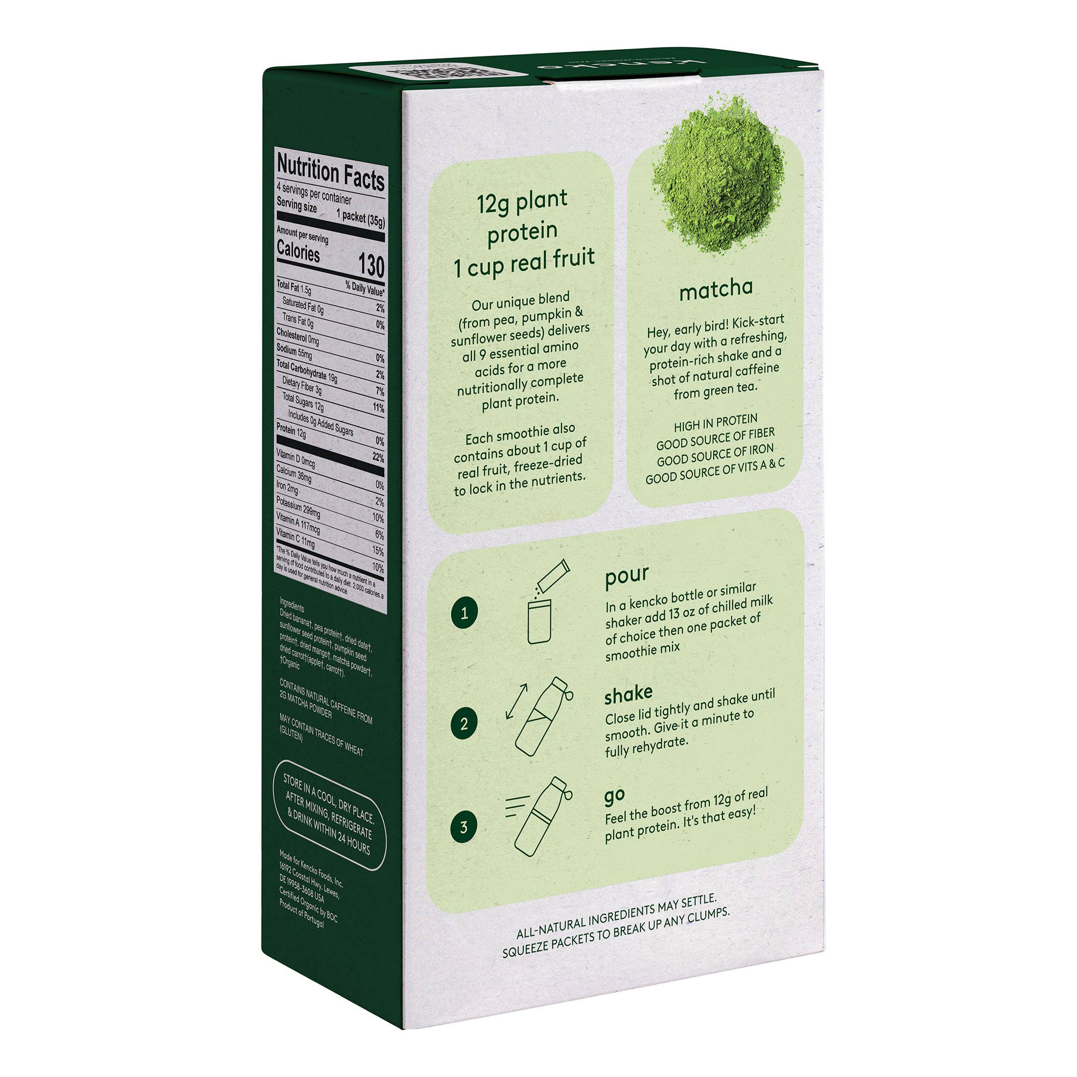 kencko - Wholesale Powdered Health Drink - Matcha Organic Fruit Protein Smoothie Mix (4 smoothies)1