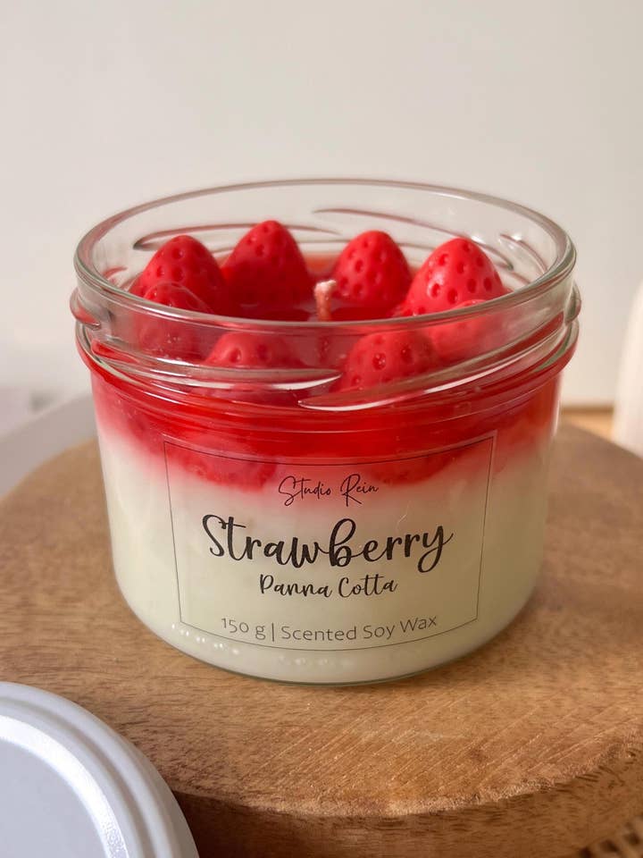 Strawberry Panna Cotta Scented Dessert Candle, Soy Wax, 150g for wholesale by Studio Rein