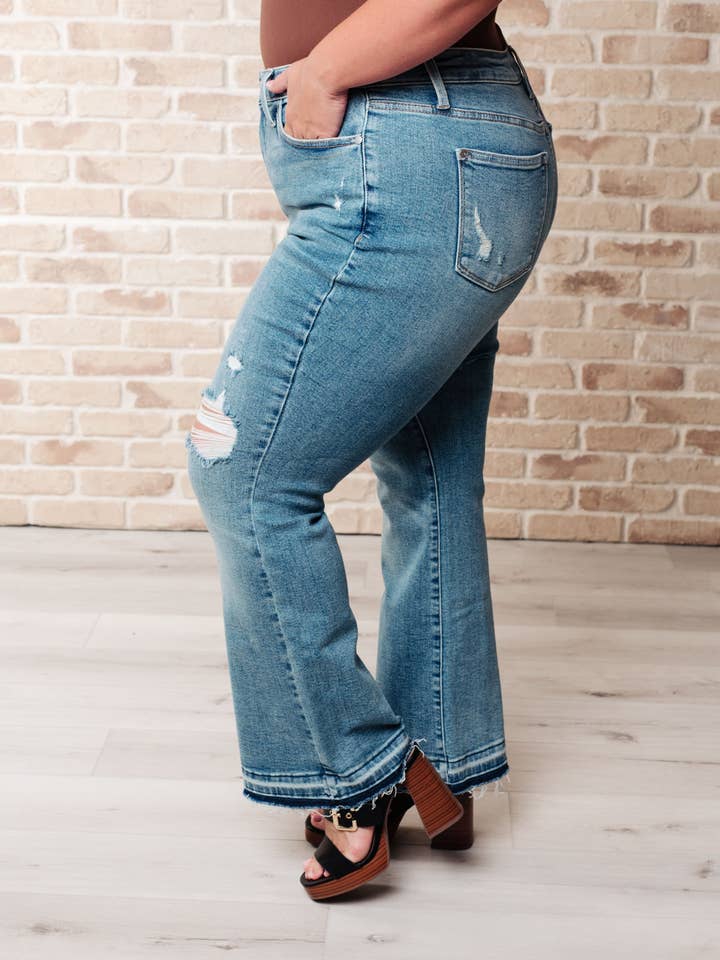 Avenue Wholesale - Wholesale Jeans - Women's - Judy Blue Mid Rise Distressed Released Hem Bootcut Jeans