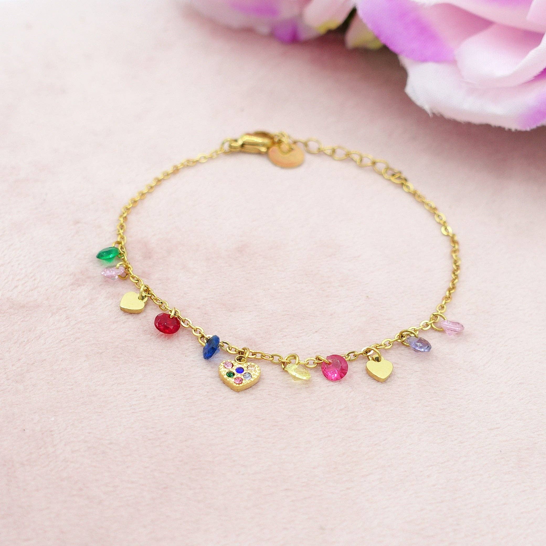 Daemon srls - Wholesale Charm/Dangle Bracelet - MEGAN ~ ACCIAIO INOSSIDABILE ~ Bracciale con ciondoli cristalli e cuoricino cubic zirconia0