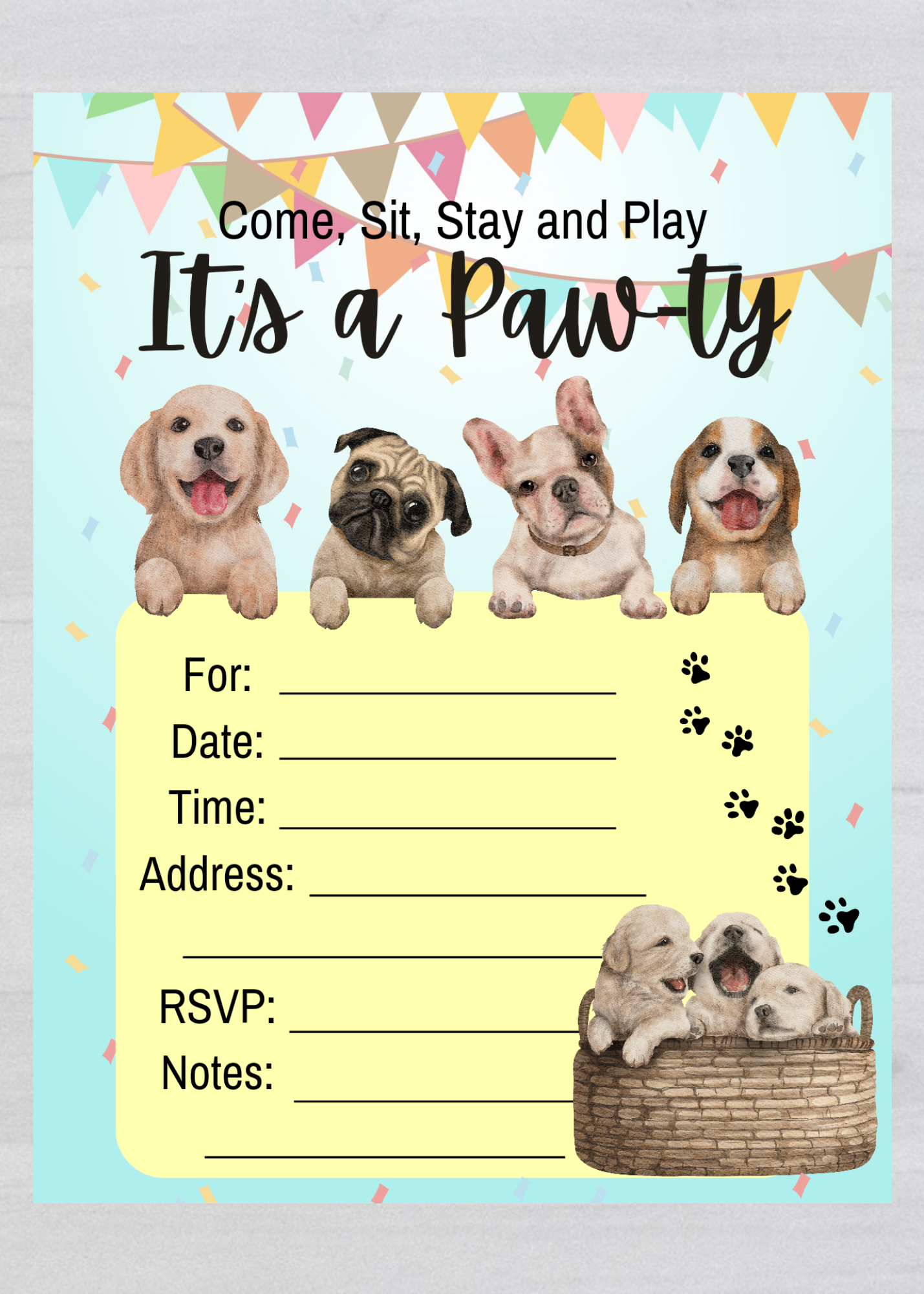 LM Studioz - Wholesale Invitations - Puppy Dog Party Invitations comes with Envelopes + Stickers2