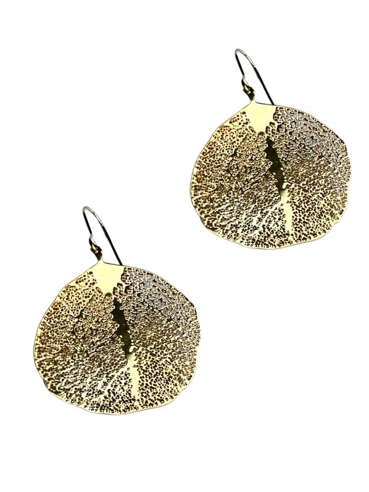Gold Filigree leaf earrings large lightweight delicate for wholesale by Amber Leaf Jewellery