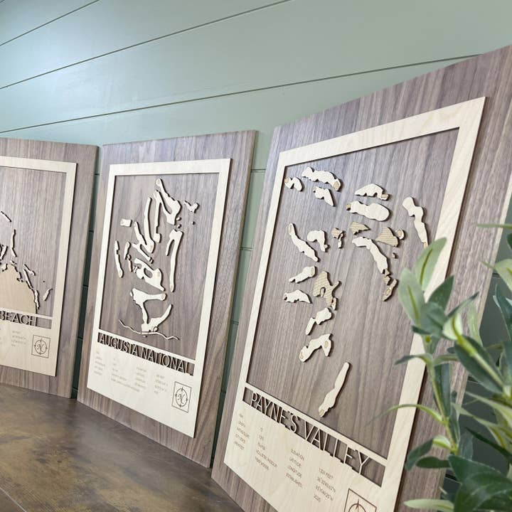 Custom Modern Layered Wood Golf Course Map for wholesale by The Golf Project