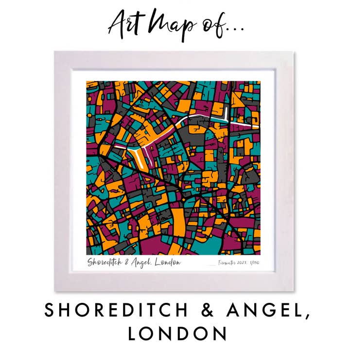 CARTE DE LONDRES, SHOREDITCH ET ANGEL - DESSINÉE À LA MAIN, ÉDITION LIMITÉE pour la vente par Firewater Gallery