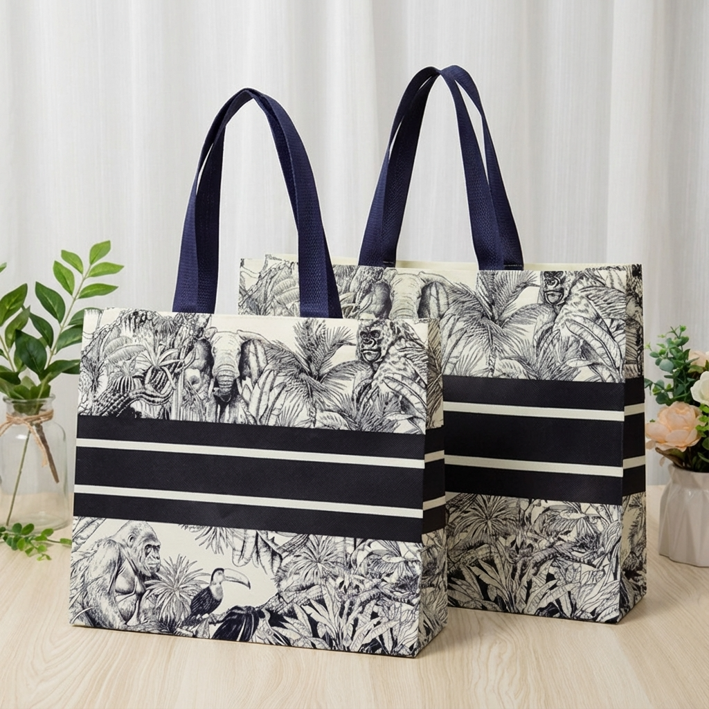 ByHome - Wholesale Gift bag - 50pc, 3 Size Black Stripe Jungle Line Art Non-woven Gift Bag2