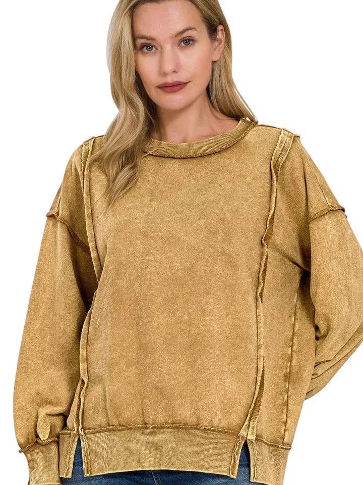 Sweatshirt Zenana em Terry Francês com Lavagem Ácida e Costuras Expostas por atacado de Garden Naked