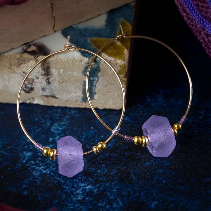 Purple Glass Krobo Earrings for wholesale by DANU Ceramics