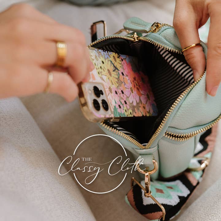 The Classy Cloth WS - Wholesale Crossbody Bag - Women's - Corinne Crossbody Bag - Sea Glass - Mint Black Brown Geo RTS8