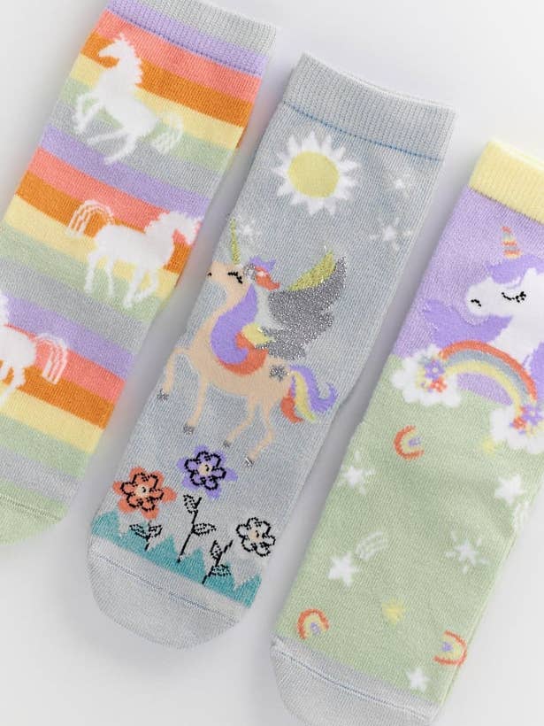 Mädchen Einhorn Socken im 3er-Pack in Geschenkbox für den Großhandel von Elly+Lune