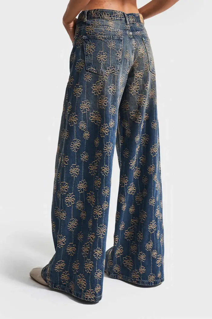 DesignofBoho – Engroshandel Jeans - Dame – Kvinders Stone Wash Palazzo Fit Broderet Design Denim Jeans3