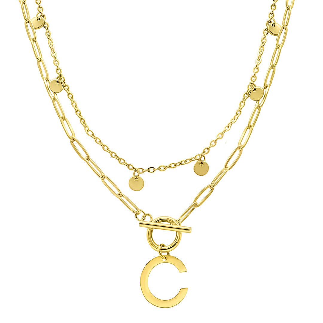 Adornia - Wholesale Pendant/Charm Necklace - Tarnish Resistant Confetti Paperclip Initial Toggle Necklace3