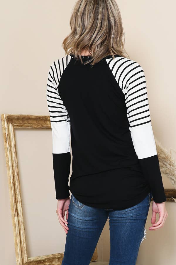 Burgundy Apparel - Wholesale Knit Top - Women's - STRIPE SLEEVE CONTRAST BASEBALL TOP3