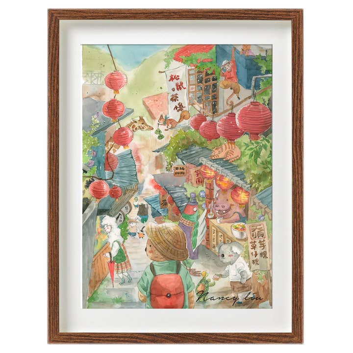 Jiufen Old Street | Akvarel kunsttryk for engroshandel hos NananStudio