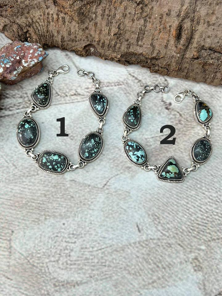 Handmade Sterling Silver Lander Turquoise Chain Bracelet with Signed Nizhoni for wholesale by Nizhonitradersllc