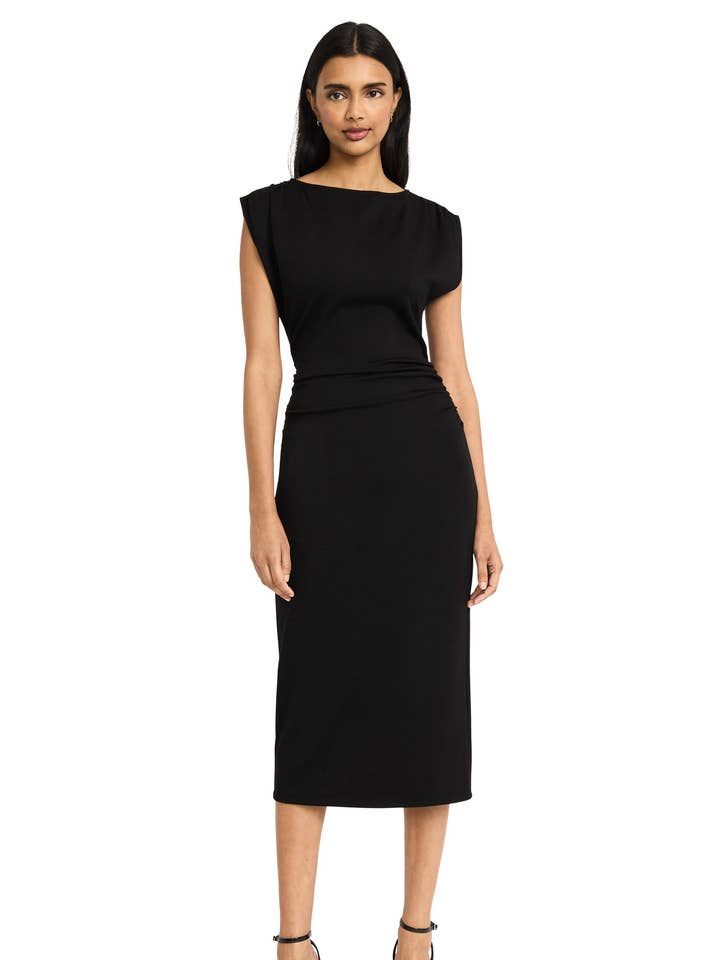 MIDI DRESS WITH STRONG SHOULDERS for wholesale by Maggy London Group
