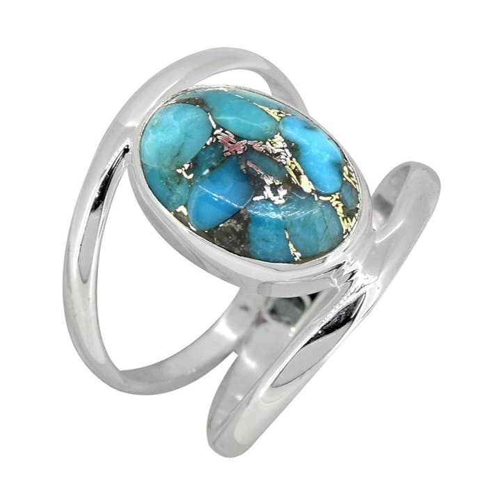 Grosso anello bypass in argento Sterling 925 con rame blu e turchese per la vendita all'ingrosso da parte di Tiramisu