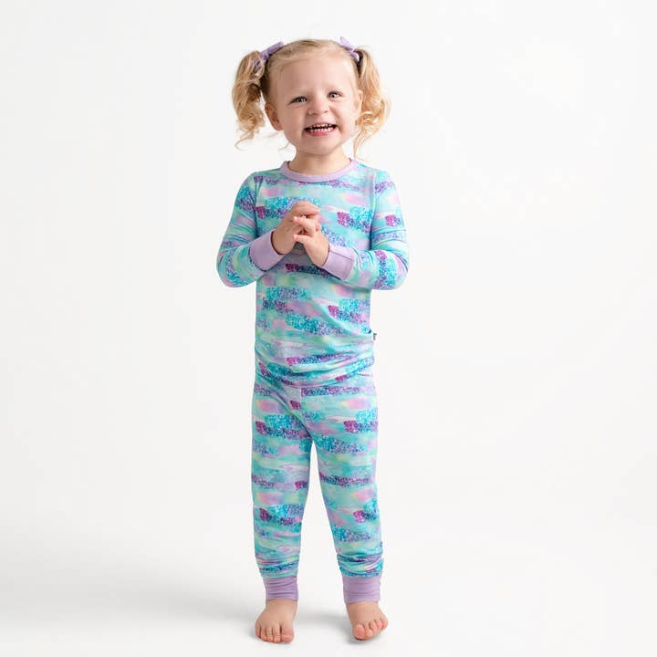 Mermaid Glitter | Two-Piece Bamboo Long Sleeve Toddler & Kids Pajamas for wholesale by Little Popp Crew