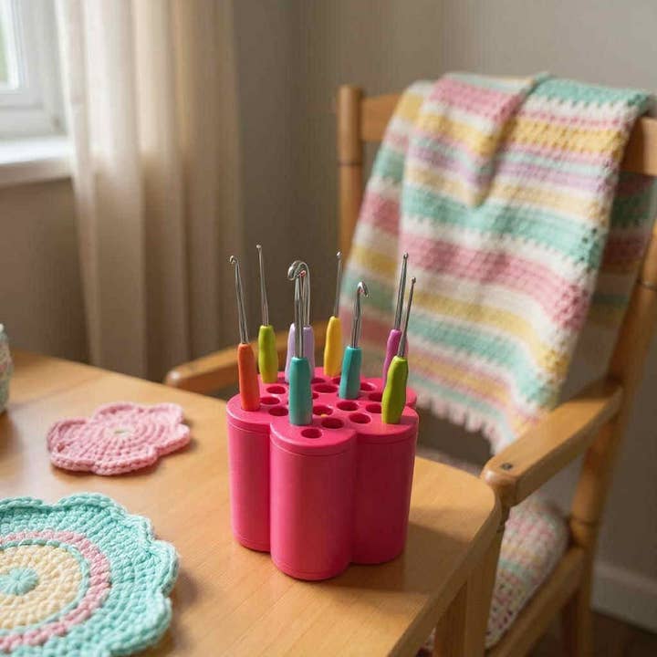 Loops And Layers - Wholesale Knitting/Crochet Supplies - 3D Printed Crochet Hook Holder | Cute Craft Table Storage1