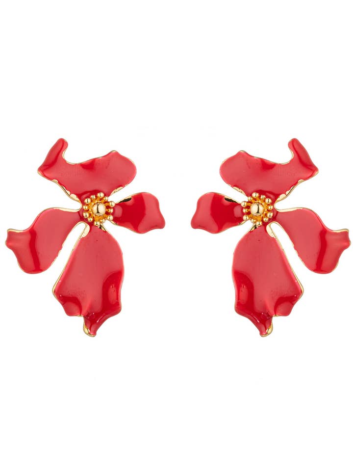 Olivia Red Flower Earring for wholesale by Eye Candy Los Angeles