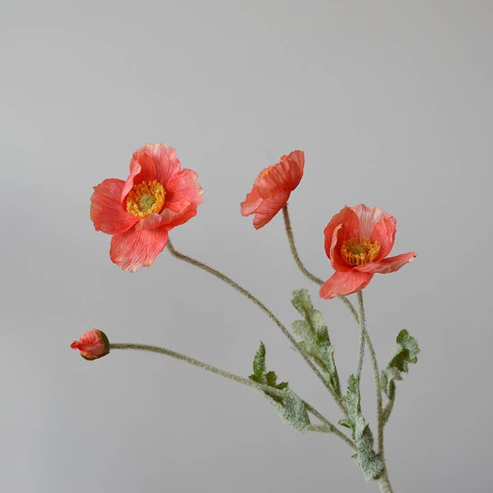 Sweet Home Deco - Wholesale Artificial Flowers - 22'' Single Flocked Floral Poppy Spay, Colorful Silk Poppies14