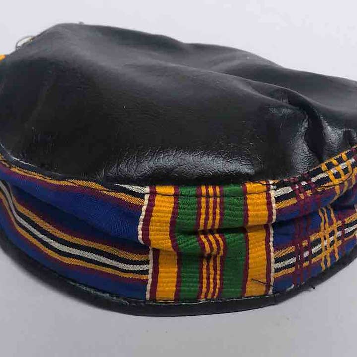 The Niger Bend - Vente Casquette de baseball – unisexe - Tissu Kente bleu Ashanti véritable simili cuir Kufi africain2