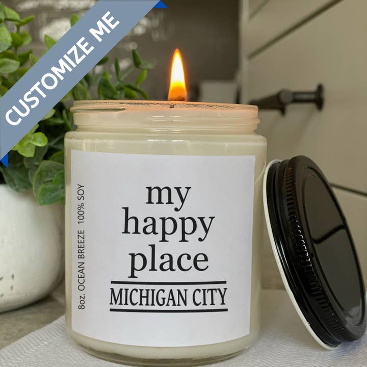 Vela personalizada My Happy Place para venta al por mayor de Geez Louise Goods