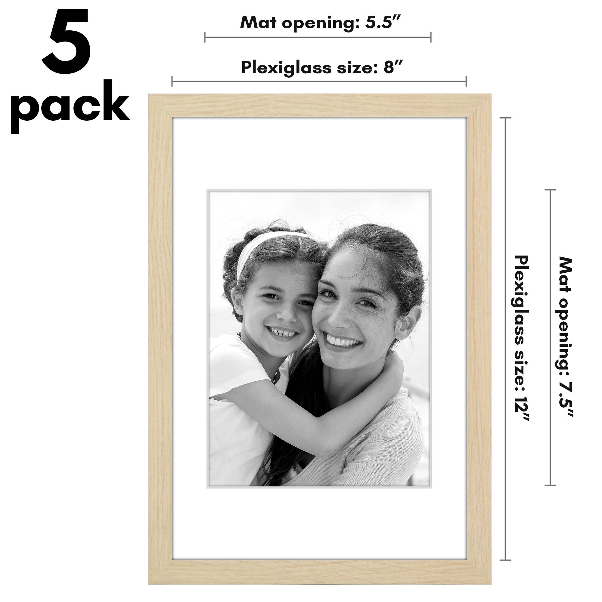 Americanflat - Wholesale Picture Frame - Americanflat 5 Pack Picture Frames With Mat Plexiglass Cover113
