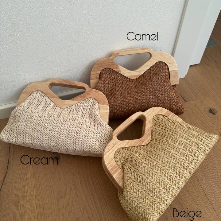 Zhade - Wholesale Clutch Bag - Women's - ELSA clutch - raffia and wood