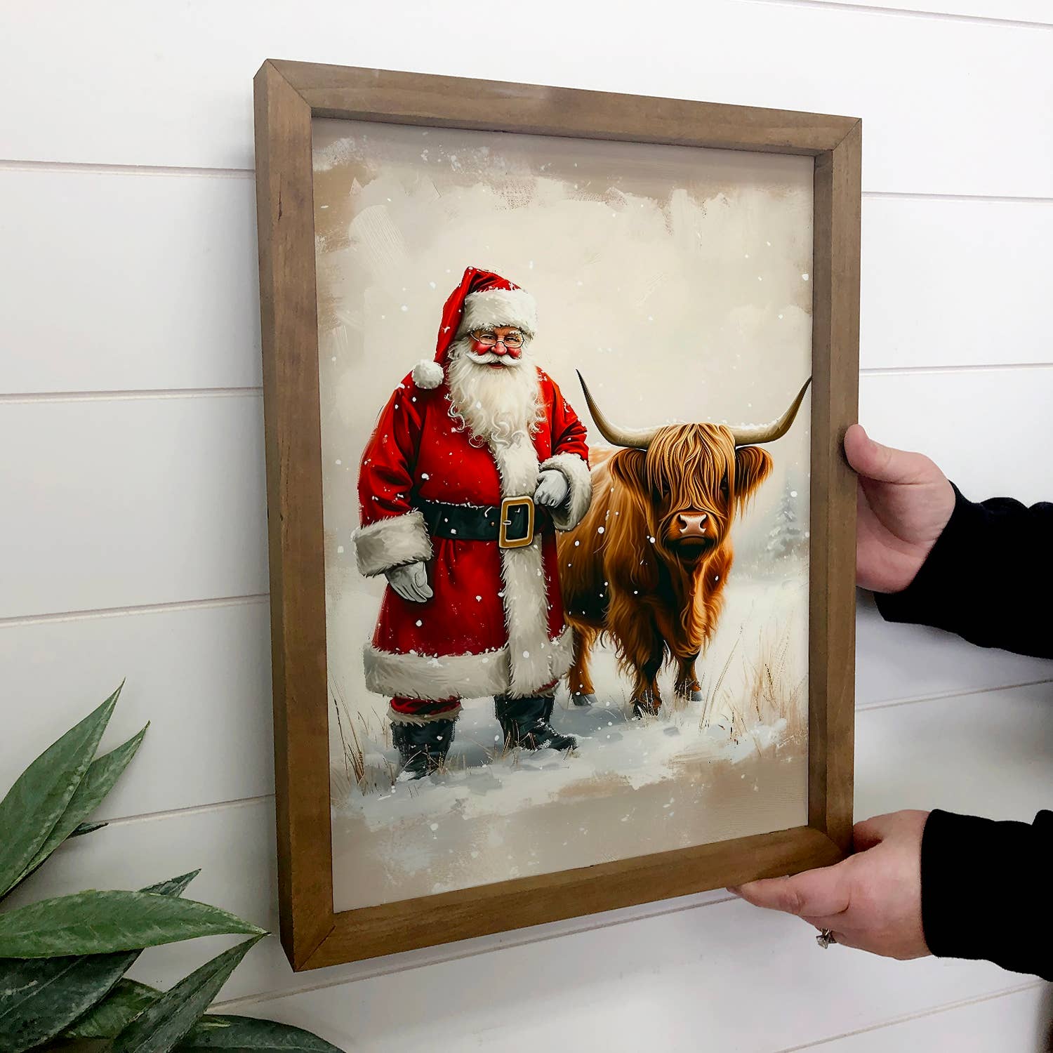 Hangout Home - Wholesale Art Print - Santa Claus Highland Cow - Christmas Animal Canvas Art 3