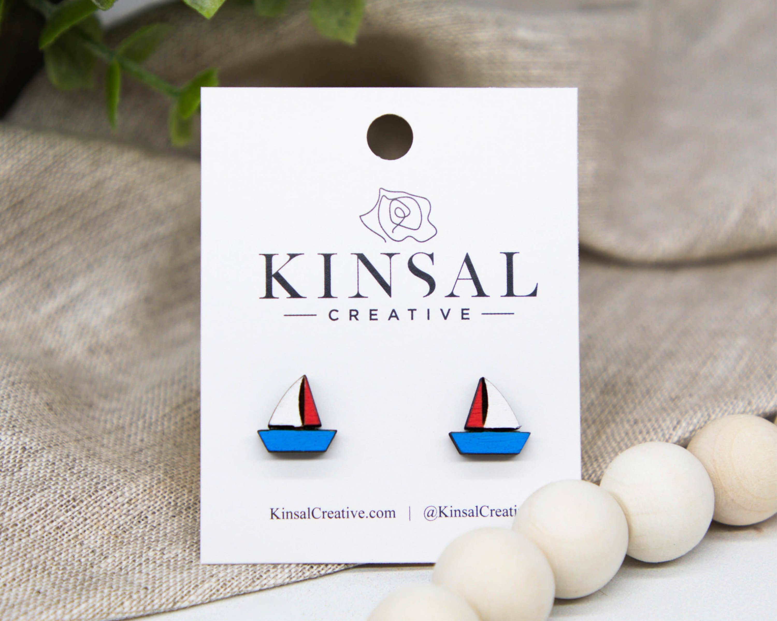 Kinsal Creative - Wholesale Knopjes/oorstekers - Sailboat houten oorknopjes