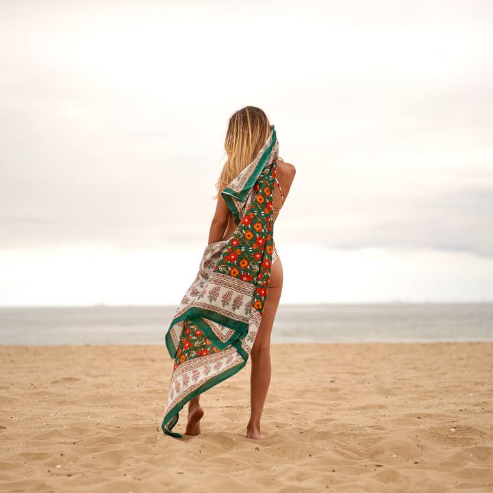 Linen Connections - Wholesale Swim Cover Up - Women's - Block Print Cotton Sarong Scarf Beach Wrap Bikini Pareo GIFT