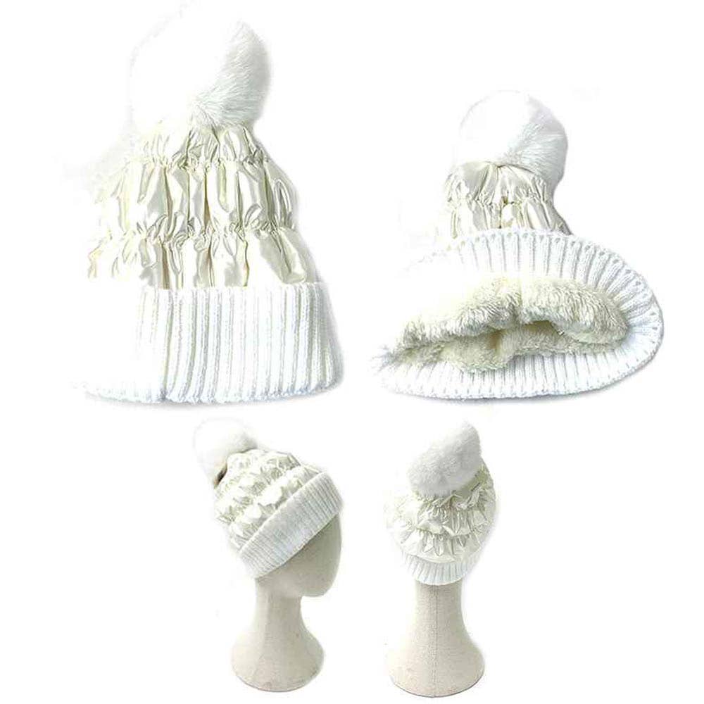 Sensibling Corp. - Wholesale Beanie - Women's - Fleece Lining Puffer Knit Pom Pom Beanie Hat
9