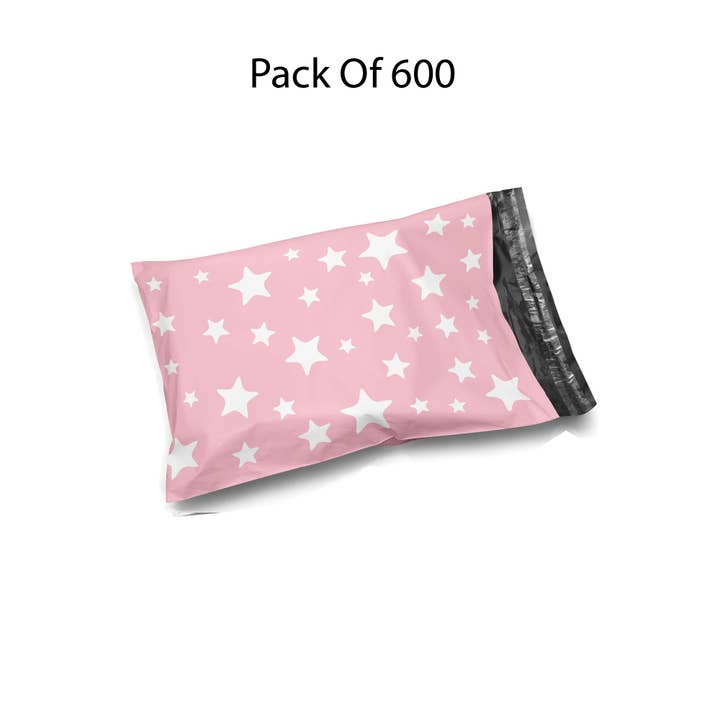 Radyan - Wholesale Gift bag - 10x13 Light Pink and White Stars Poly Bag | RADYAN2