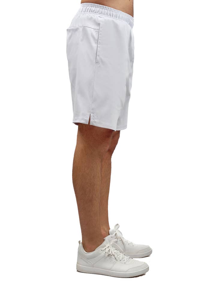 White Men's Tennis Shorts - Spin Shorts with Pockets & UV Protection for wholesale on Faire