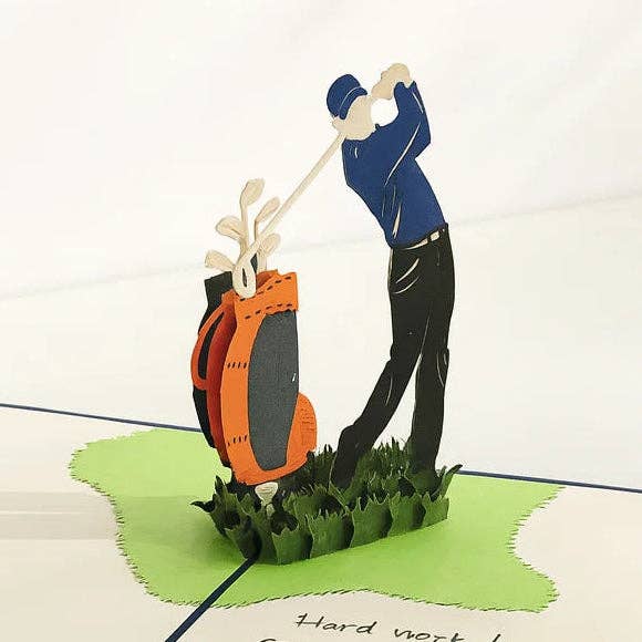 Carte de vœux pop-up 3D joueur de golf pour la vente par The Paper Mix
