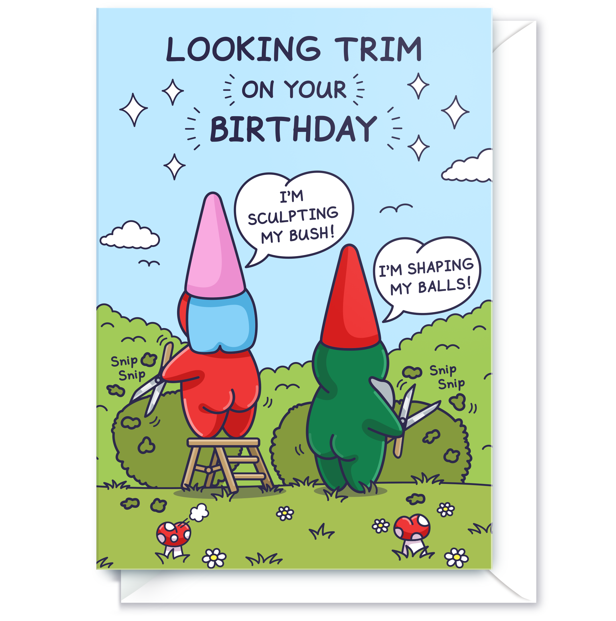 Cheeky Legends - Wholesale Birthday Card - Funny Birthday Card - Trimming Her Bush and His Balls - Garden Gnomes4