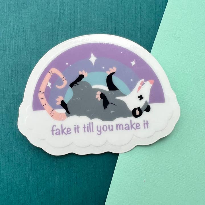Fake It Till You Make It Possum Sticker for wholesale by Maddy Wilson Art