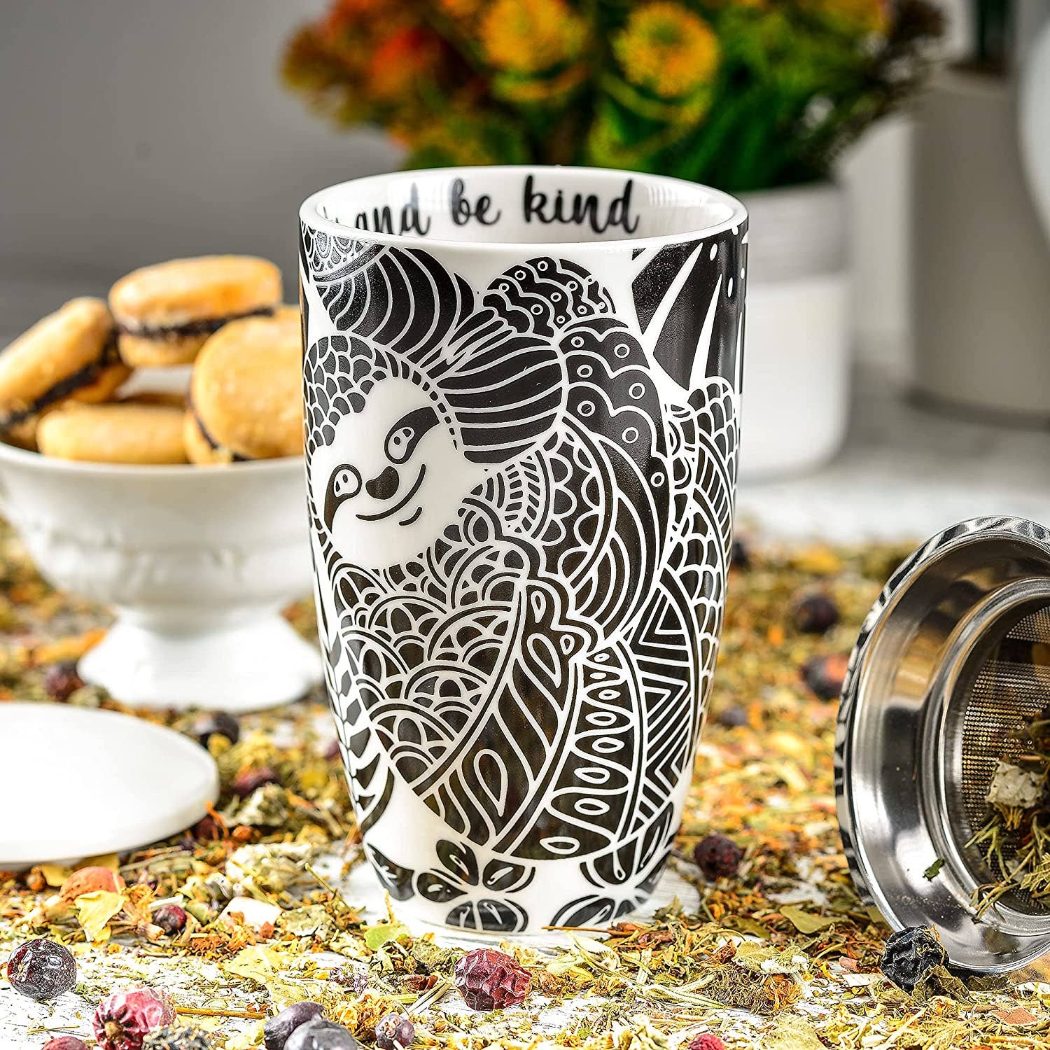 Greenline Goods - Wholesale Coffee Mug - Sloth Coffee and Tea Mug With Ceramic Lid + Infuser (16oz)2